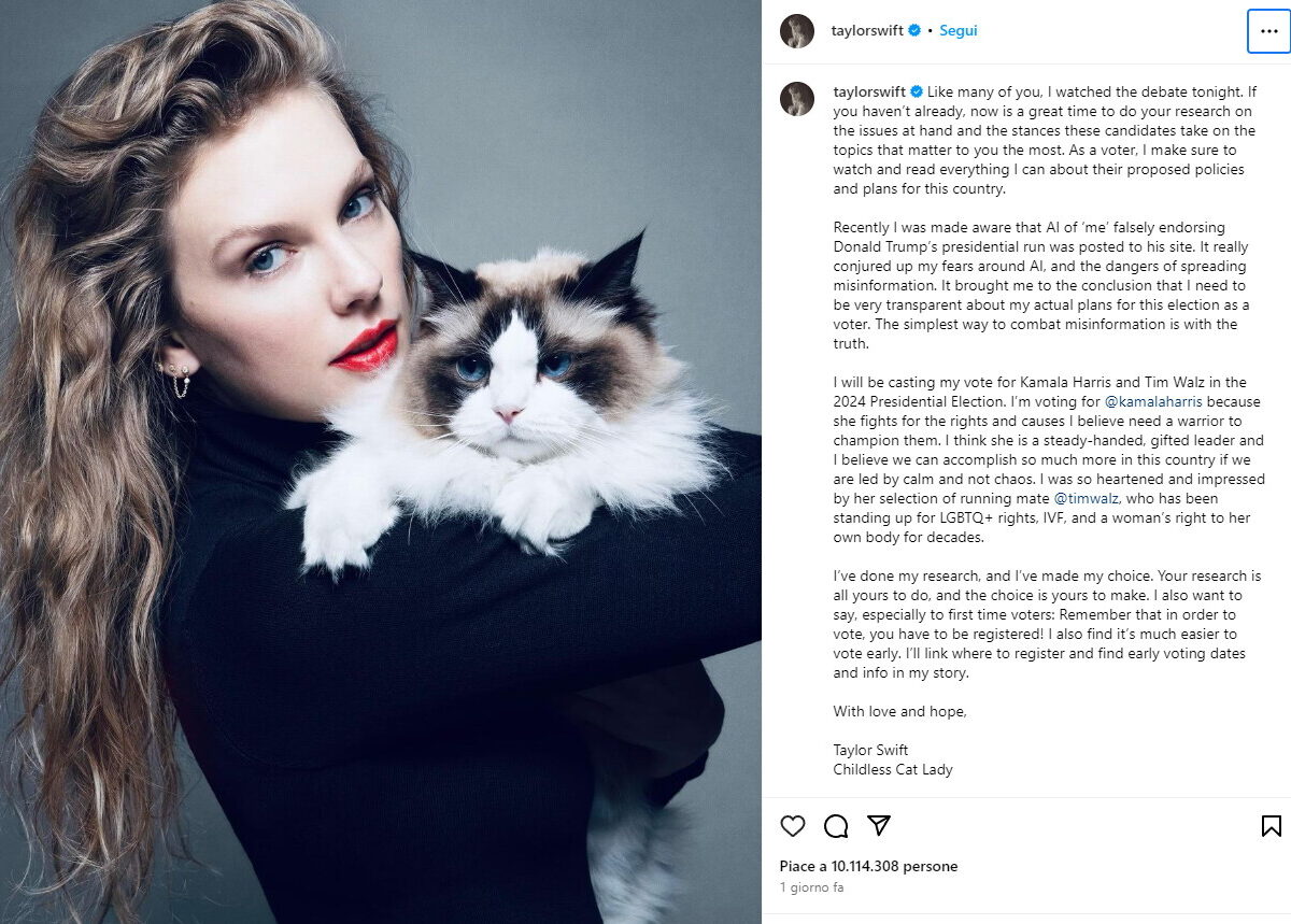 Effetto Taylor Swift: 337mila persone si registrano al voto dopo il suo endorsement